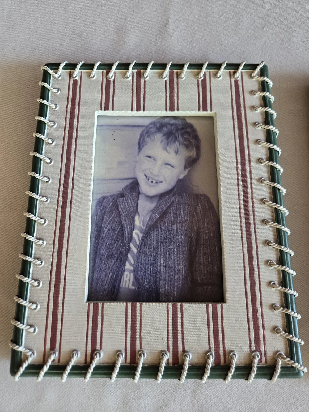 Burgundy and Cream With Green Border And Rope Accent Photo Frame Set of 2